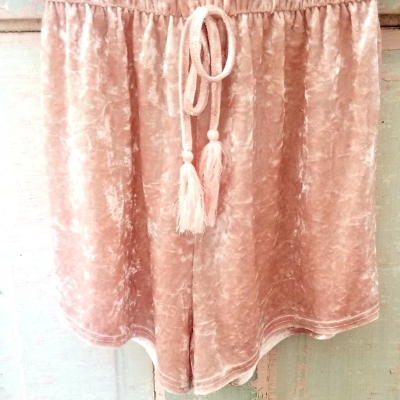 Honey Punch Pink Crushed Velvet Romper Small - Picture 4 of 7